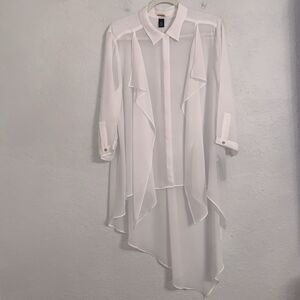 Chico’s Black Label Elegant Woven White Asymmetrical  Blouse Size 2/12